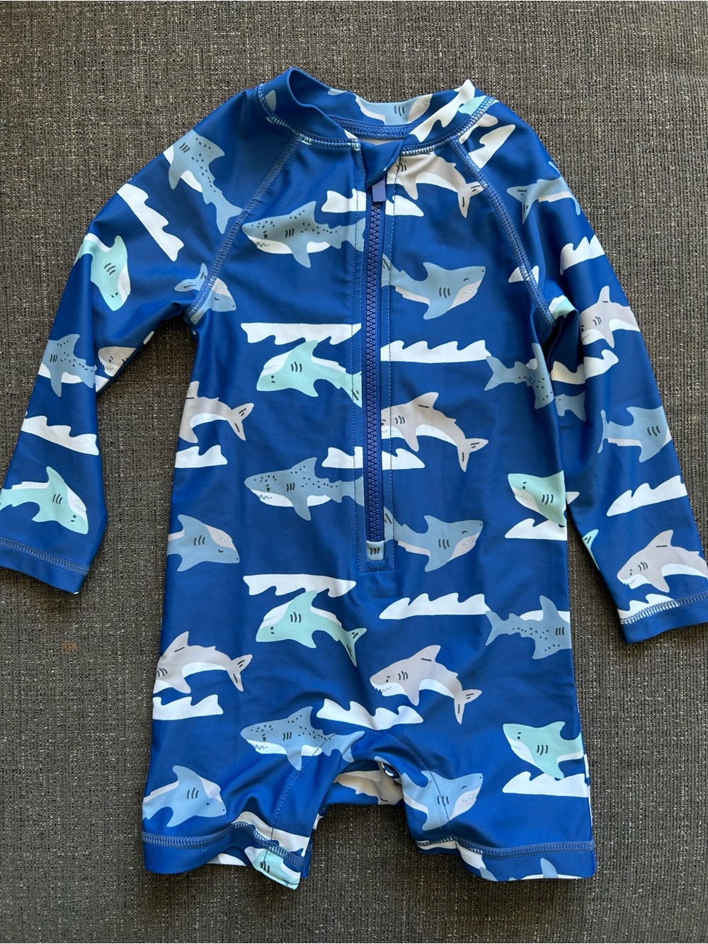 5/$25 Old Navy Baby Blue Shark Print Long Sleeve Swim Rashguard size 18-24M